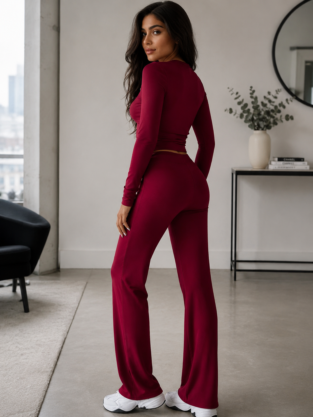 Ensemble 2 Pièces Haut Manches Longues & Pantalon Taille Haute