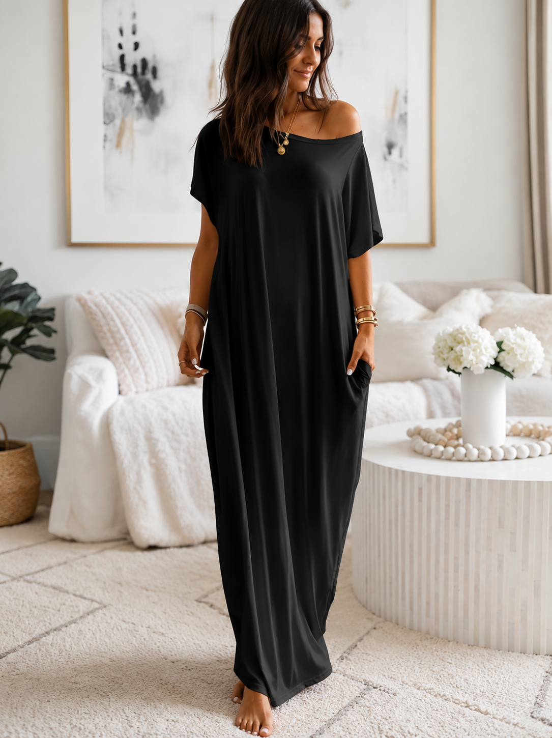 Robe Longue Ample Manches Chauve-Souris