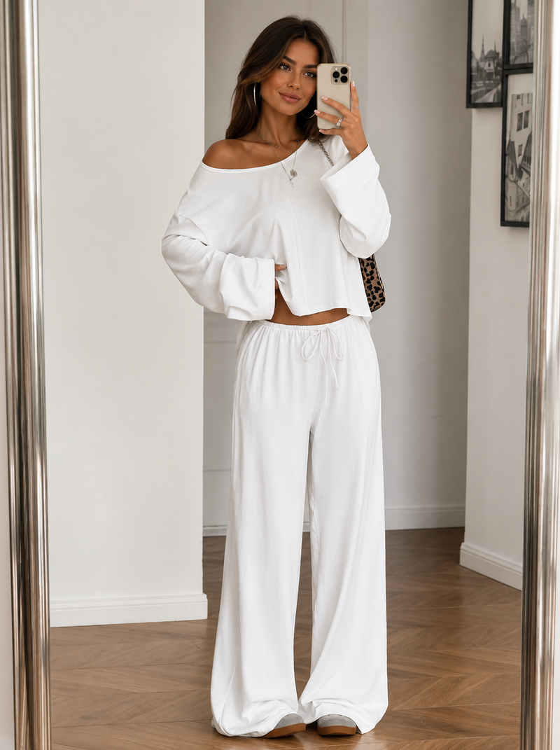Ensemble 2 Pièces Épaules Dénudées & Pantalon Large