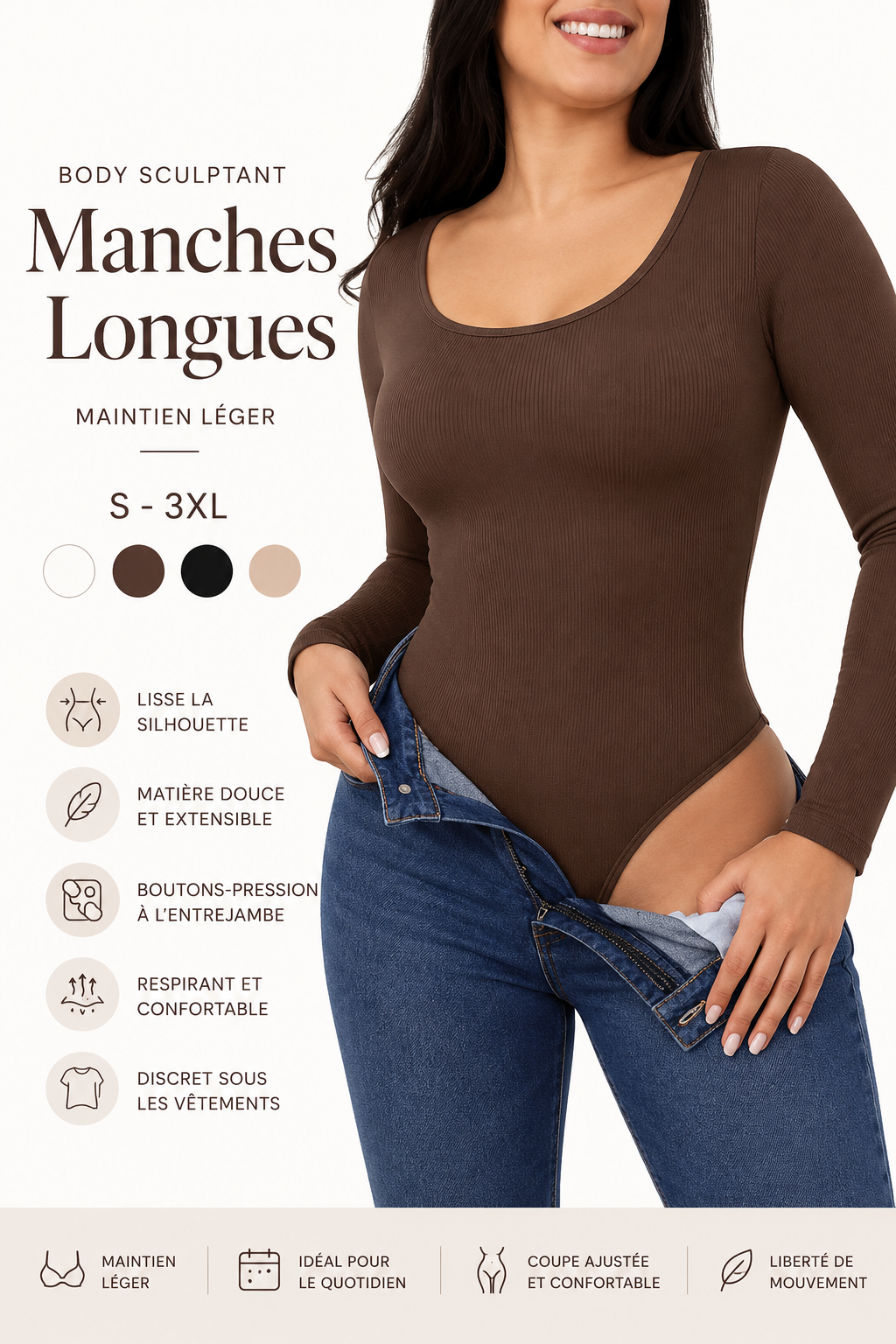 Body Sculptant Manches Longues | Maintien Léger