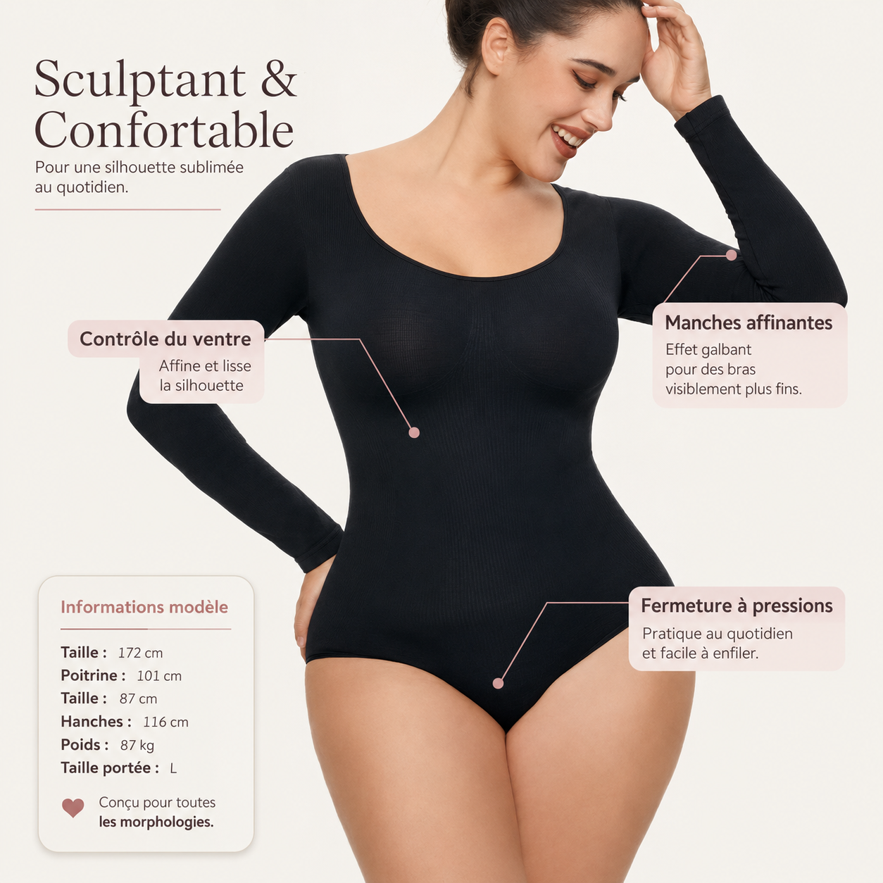 Body Sculptant Manches Longues | Maintien Léger