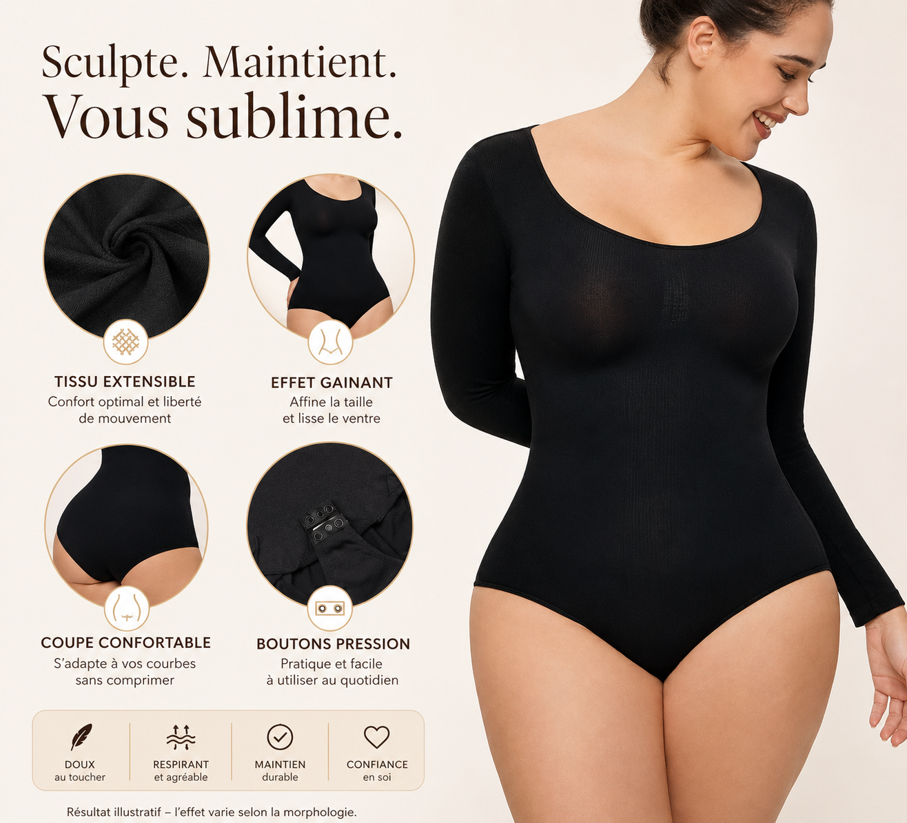 Body Sculptant Manches Longues | Maintien Léger