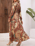 Robe Longue Fleurie Col V Manches Longues