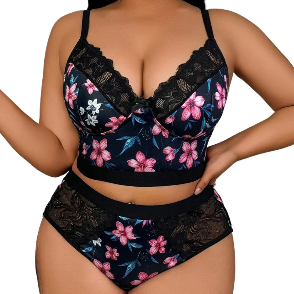 Ensemble de Lingerie Florale Grande Taille | Sans Armatures
