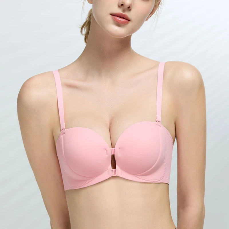 Soutien-gorge bandeau push-up antidérapant à fermeture avant