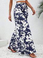 Pantalon Large Fleuri Taille Haute