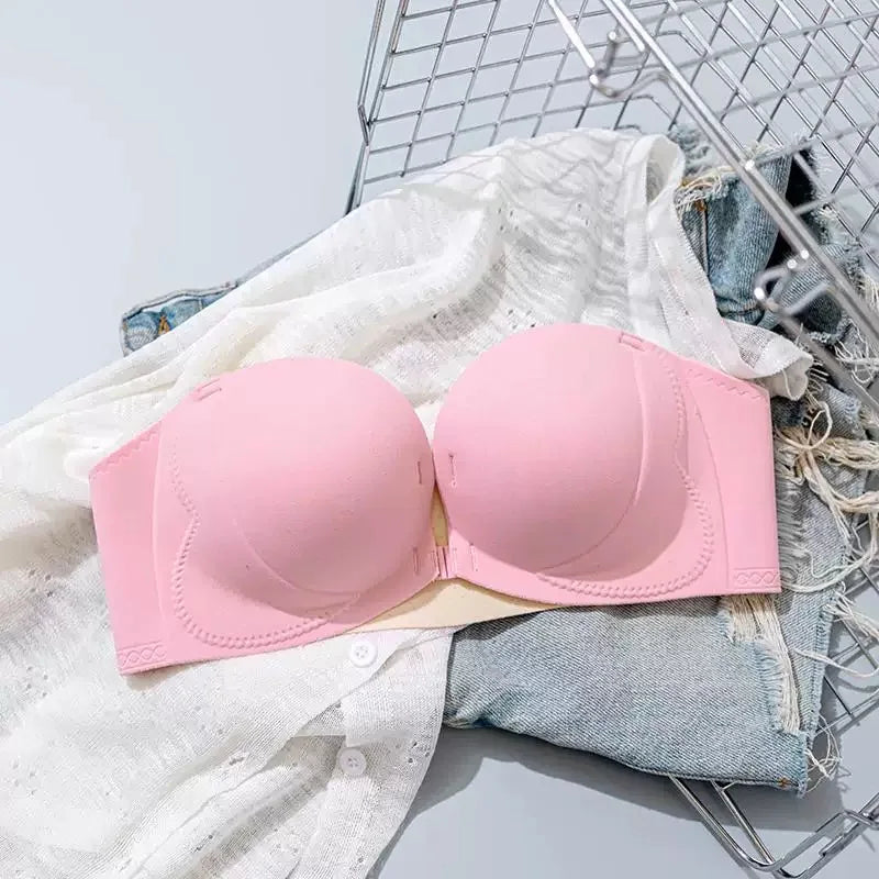 Soutien-gorge bandeau push-up antidérapant à fermeture avant