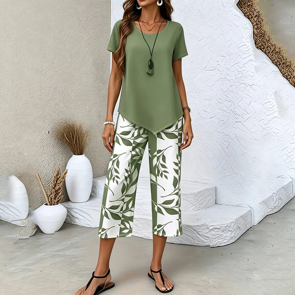 Ensemble 2 Pièces Haut Asymétrique & Pantalon Capri