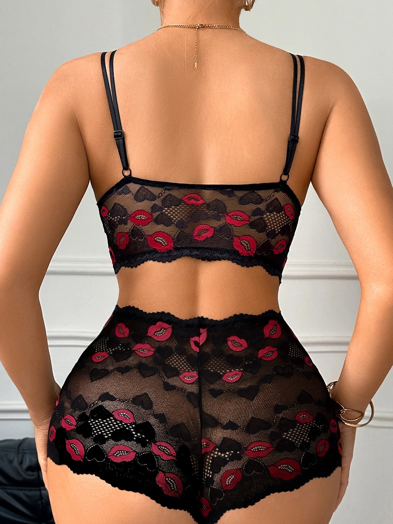 Ensemble de Lingerie en Dentelle | Imprimé Lèvres