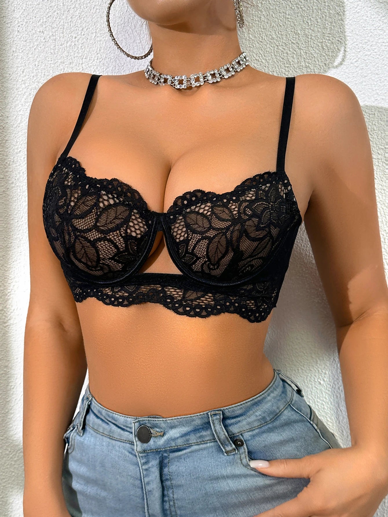 Soutien-gorge en dentelle florale à armatures sans doublure