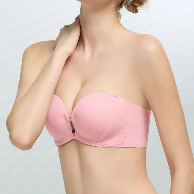 Soutien-gorge bandeau push-up antidérapant à fermeture avant