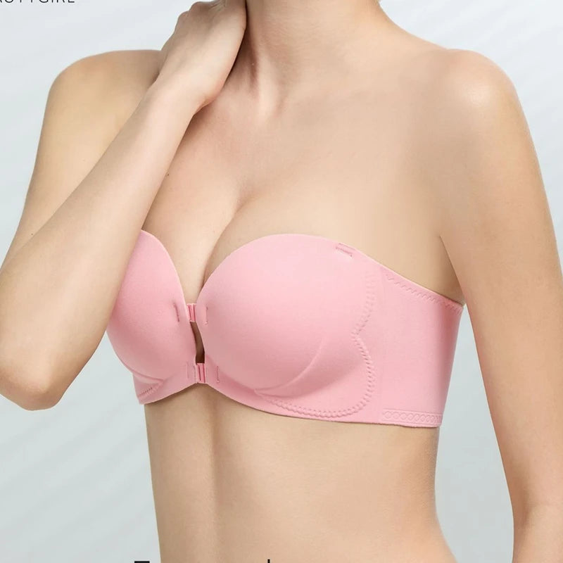 Soutien-gorge bandeau push-up antidérapant à fermeture avant