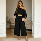 Ensemble 2 Pièces Col Asymétrique & Pantalon Large