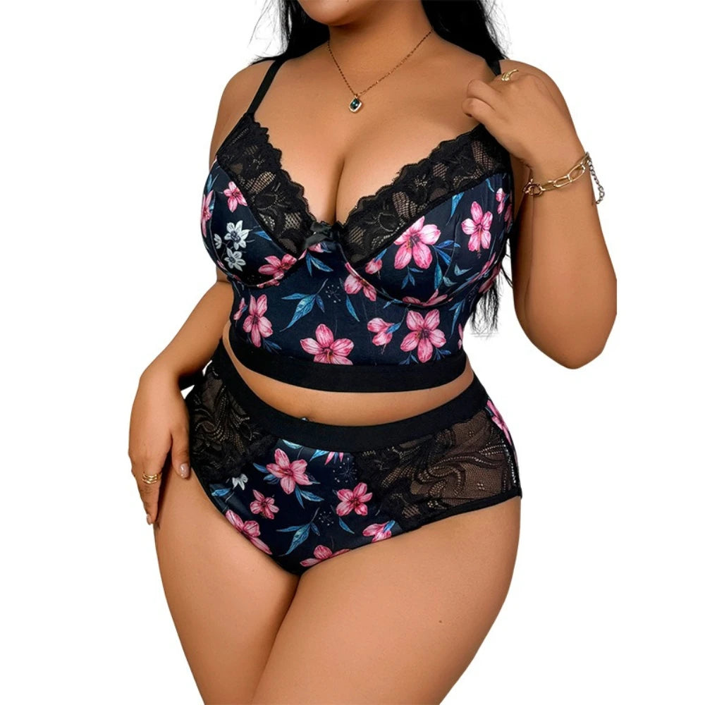 Ensemble de Lingerie Florale Grande Taille | Sans Armatures