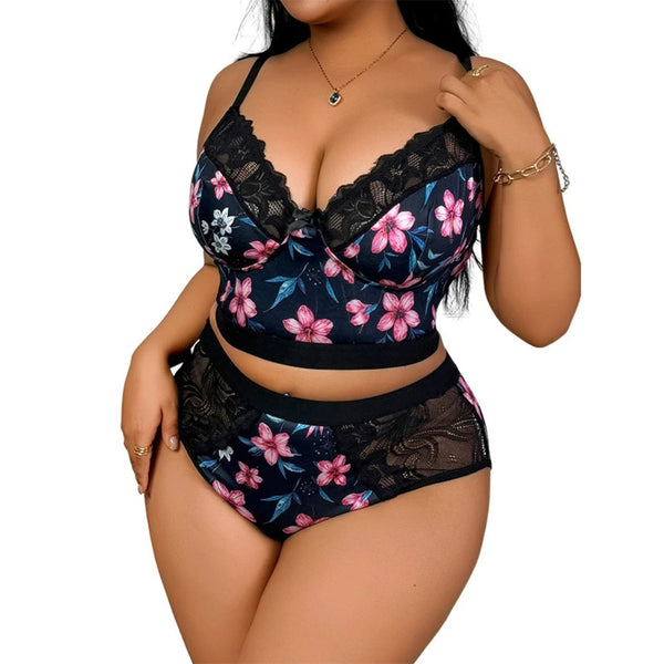 Ensemble de Lingerie Florale Grande Taille | Sans Armatures