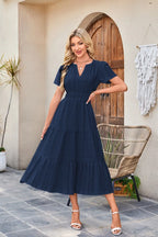 Robe Midi Plissée Col V