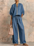 Ensemble 2 Pièces Col Rond Zippé & Pantalon Large