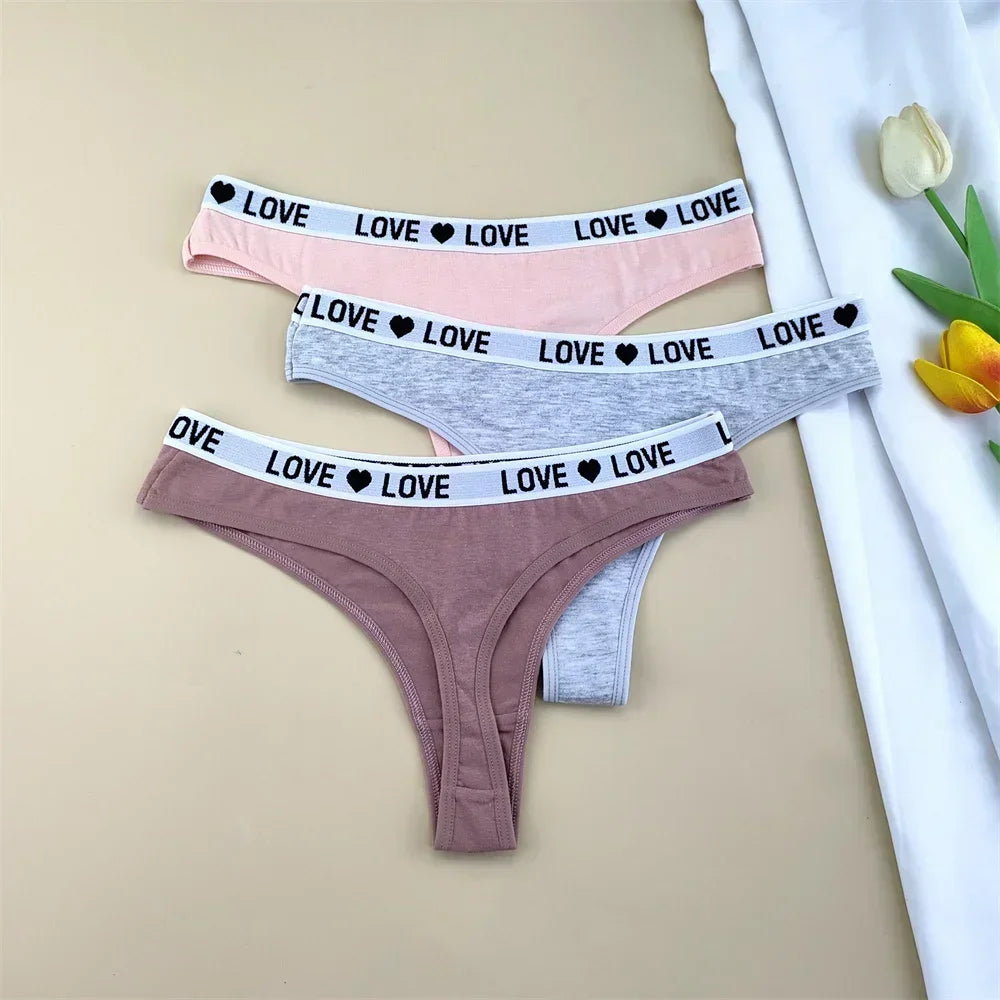 Lot de 3 Strings en Coton "Love" | Taille Basse