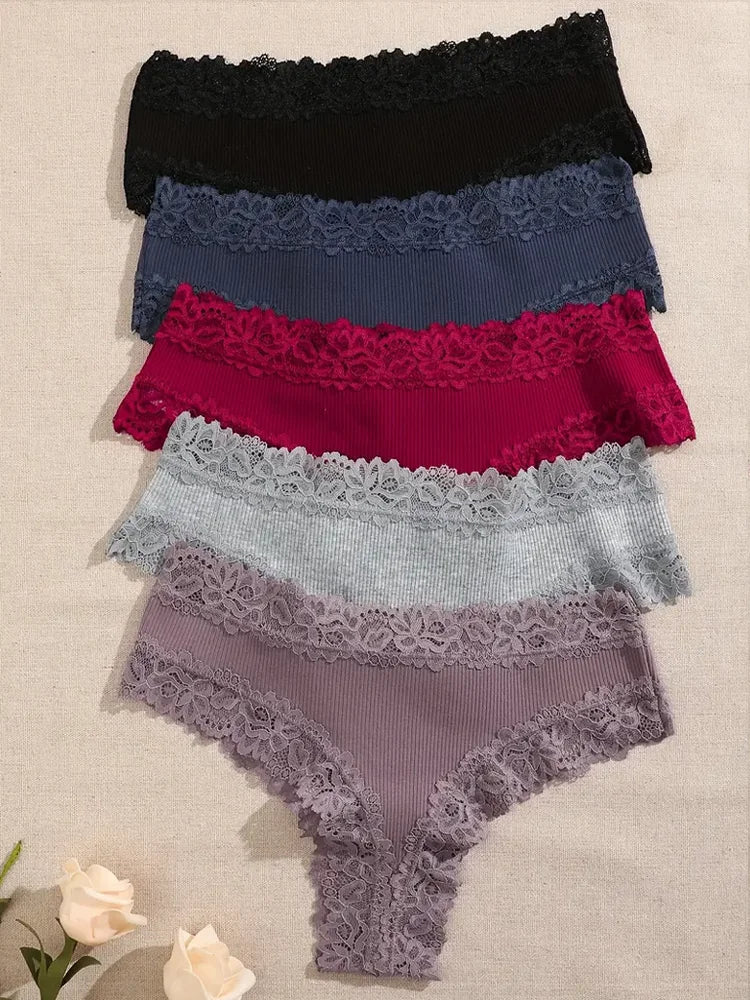 Lot de 3 Culottes en Coton & Dentelle Florale
