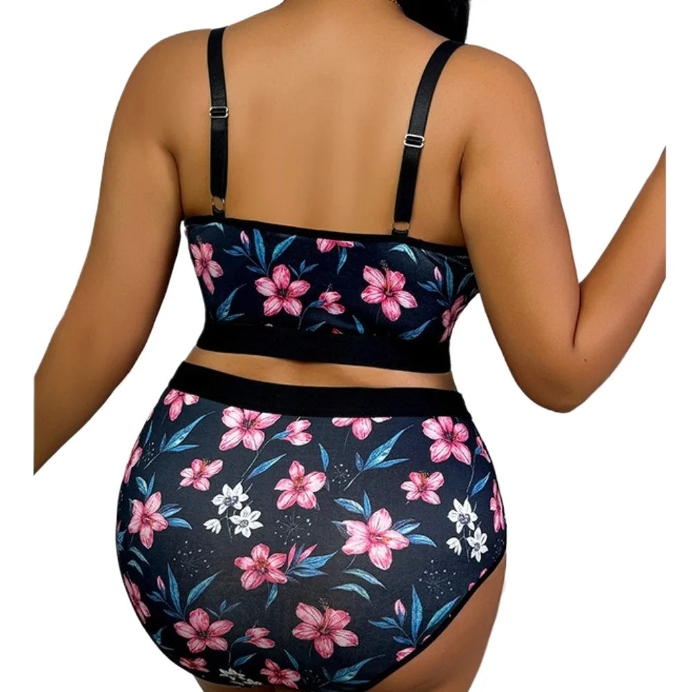 Ensemble de Lingerie Florale Grande Taille | Sans Armatures