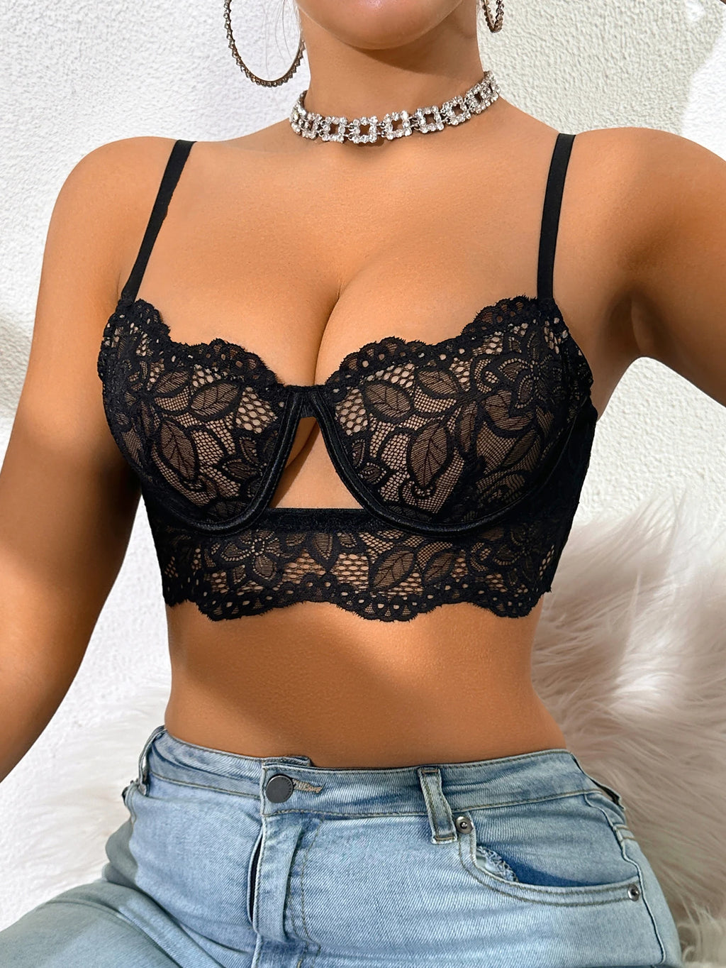 Soutien-gorge en dentelle florale à armatures sans doublure