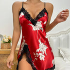Nuisette Satinée Fleurie En Soie