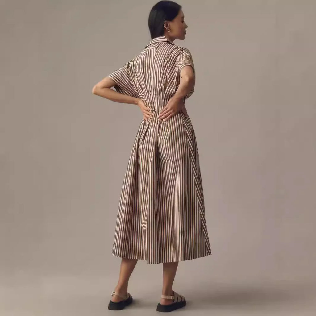 Robe Chemise Rayée Mi-Longue