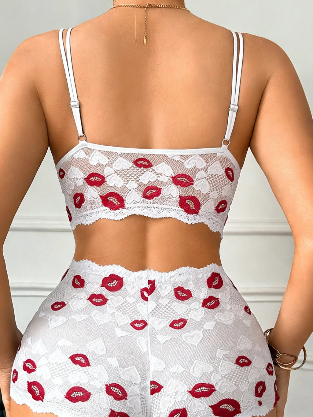 Ensemble de Lingerie en Dentelle | Imprimé Lèvres