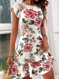Robe Courte Satinée Fleurie Manches Bouffantes